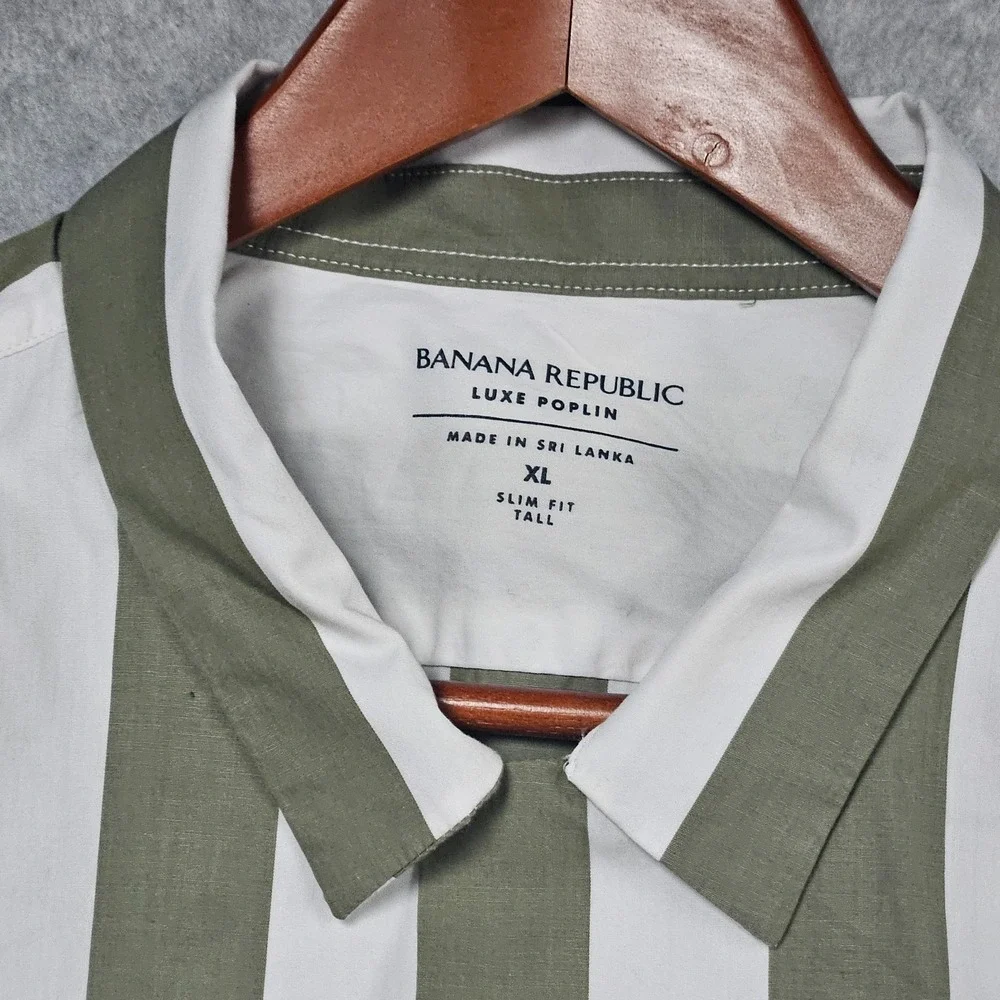 Banana Republic Luxe Poplin Green White Striped Button-Up Shirt Tall XL Slim Fit